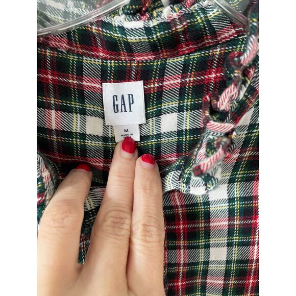 Gap Flannel Ruffle Plaid Shirt Red Green Size Medium - Picture 5 of 6